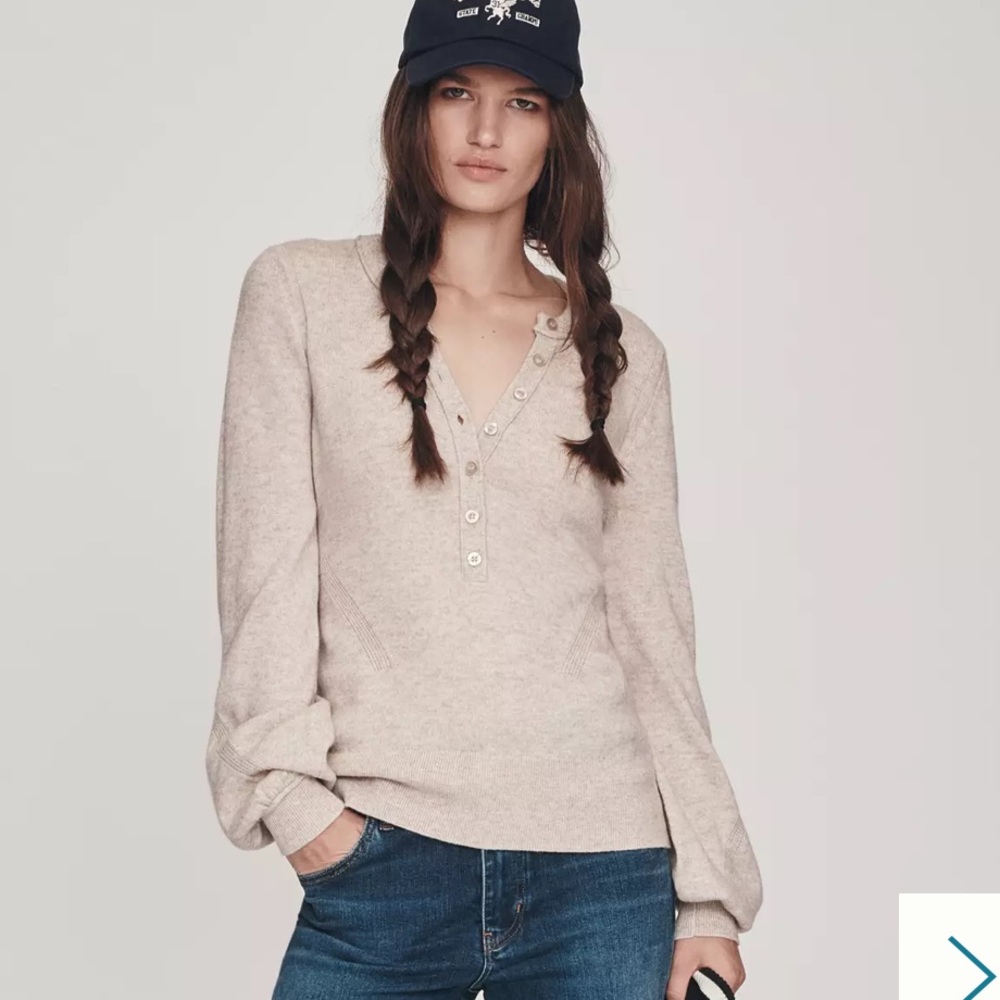 By Anthropologie Cashmere Blend Fitted Henley Sweater